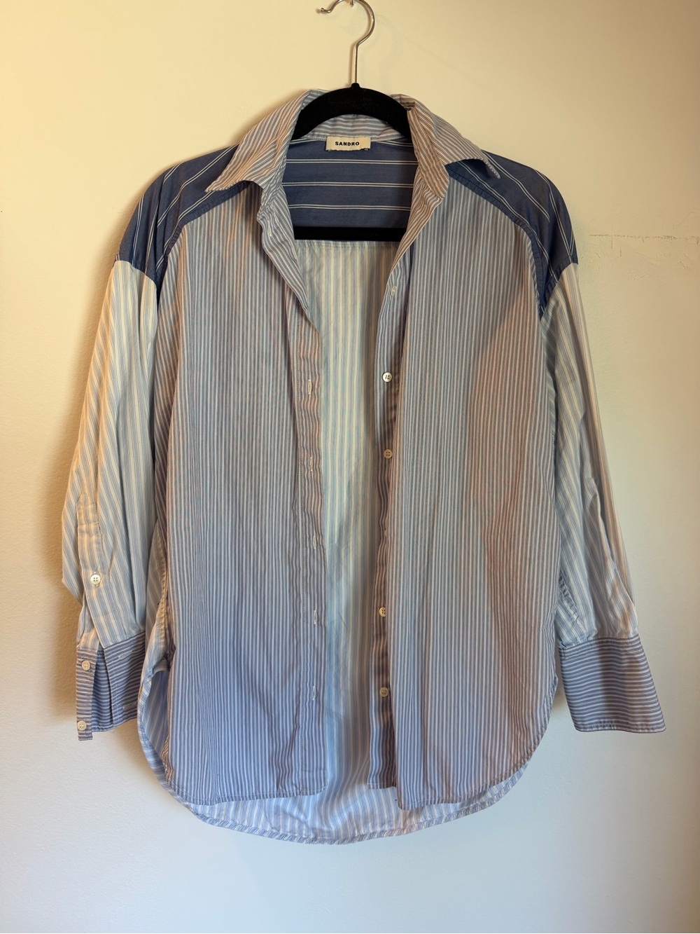 Sandro Blue and White Striped Button-Down Shirt